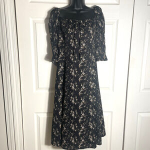 OPT Floral She's Picky Dress Women M‎ Black Milkmaid Coquette Side Slit Boho